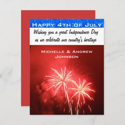 Invitation 4 juillet salutations heureuses (Devant / Derrière)