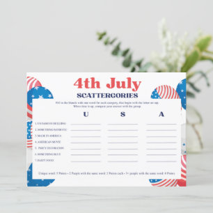Invitation 4 juillet Scattergories Game Card