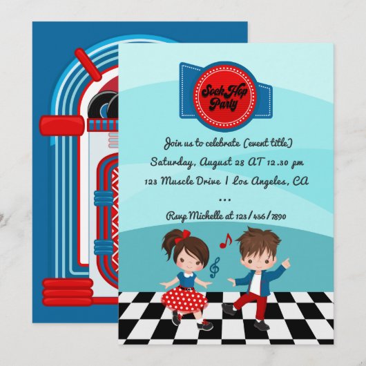 Invitation 4 juillet Sock Hop Party (Devant / Derrière)