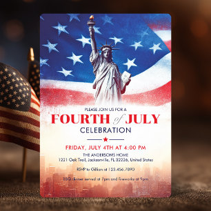 Invitation 4 juillet Statue de la Liberté & USA Drapeau Art V