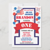 Invitation 4 juillet Thème 1er premier anniversaire Garçon ou (Devant)