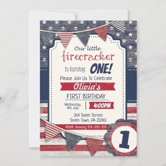 Invitation 4 Juillet Thème Tous Genre/Âge Fête de l'Indépenda (Devant)