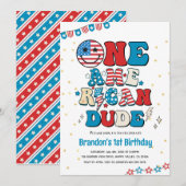 Invitation 4 juillet Un Américain Dude Boy 1er Anniversaire (Devant / Derrière)