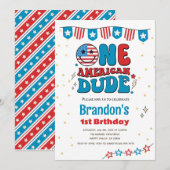 Invitation 4 juillet Un Américain Dude Boy 1er Anniversaire (Devant / Derrière)