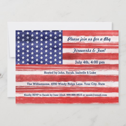 Invitation 4 juillet USA Drapeau Patriotic Art Stars & Stripe (Devant)