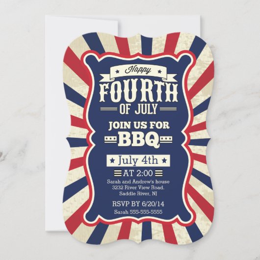 Invitation 4 juillet vintage bande (Devant)