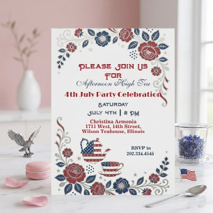 Invitation 4 juillet Vintage Patriote Après-midi Tea Party