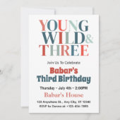 Invitation 4 juillet Young Wild et Three Boy 3e anniversaire (Devant)