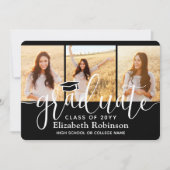 Invitation 4 Photo Black and White Script Graduation Party (Devant)