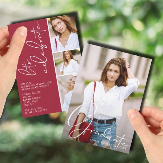 Invitation 4 Photo Collage de diplômes Crimson