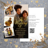Invitation 4 Photo Collage Gold Script QR Code Mariage