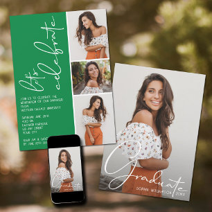 Invitation 4 Photo Collage Graduation Green