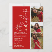 Invitation 4 Photo Collage Graduation Scarlet Red (Dos)