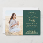 Invitation 4 Photo Collage Script Green Gold Graduation Party (Dos)