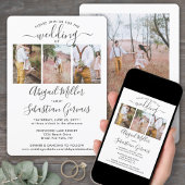 Invitation 4 Photo Collage Simple Élégant Mariage de script