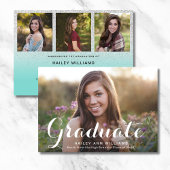Invitation 4 Photo Fête de graduation Turquoise Blue Chic