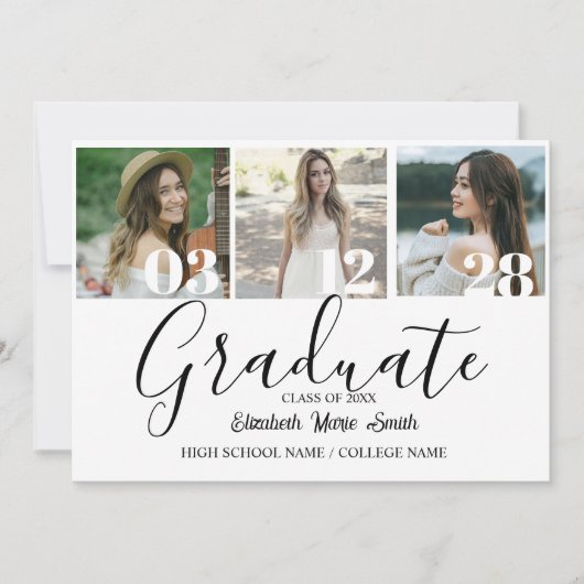 Invitation 4 Photo Graduation Collage Simple Script moderne (Devant)