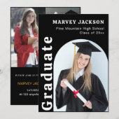 Invitation 4 Photo Graduation Party Élégant noir et blanc (Devant / Derrière)