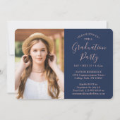 Invitation 4 Photo Graduation Party Marine Bleu & Pink Script (Dos)