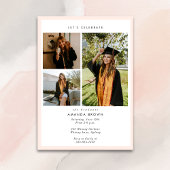 Invitation 4 Photo Graduation Party Moderne Élégant rose pâle