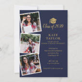 Invitation 4 Photo Marine Blue Gold Graduation Party (Devant)