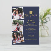 Invitation 4 Photo Marine Blue Gold Graduation Party (Debout devant)