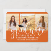 Invitation 4 Photo Orange et White Script Graduation Party (Devant)