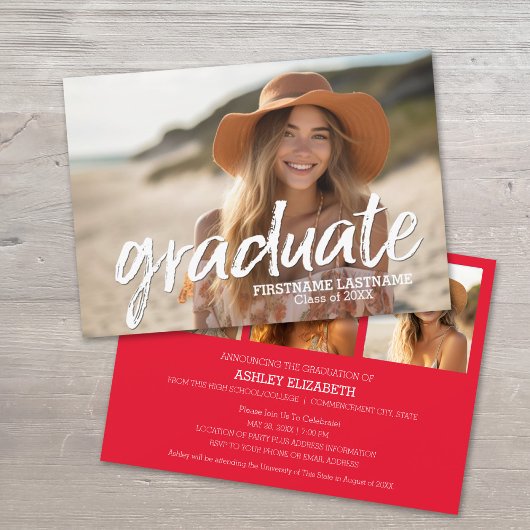 Invitation 4 Photo Red Graduation Annonce et fête