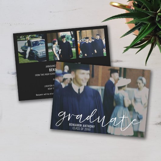 Invitation 4 Photo Script tendance Graduation moderne