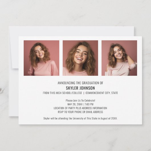 Invitation 4 Photo Script tendance Graduation moderne (Dos)