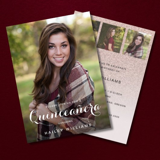 Invitation 4 Photo Soirée Anniversaire de Quinceañera rose te