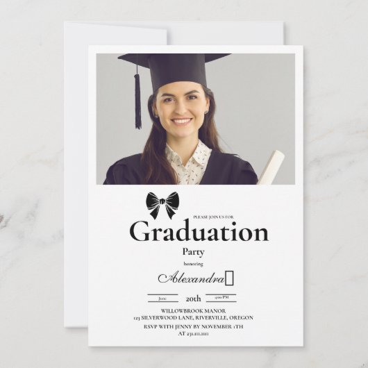 Invitation 4 Photos Black Bow Graduation Party (Dos)