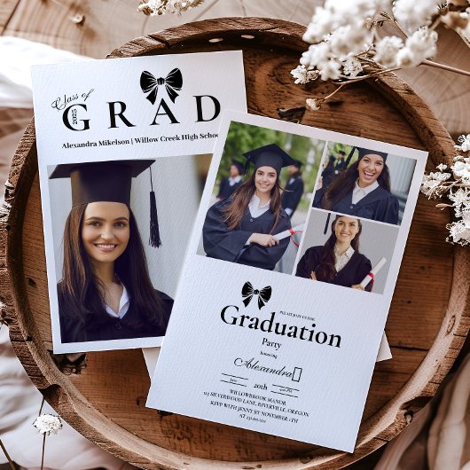 Invitation 4 Photos Black Bow Graduation Party