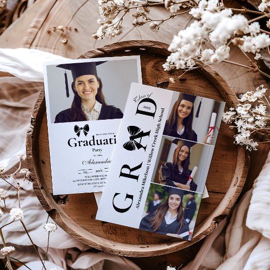 Invitation 4 Photos Black Bow Graduation Party
