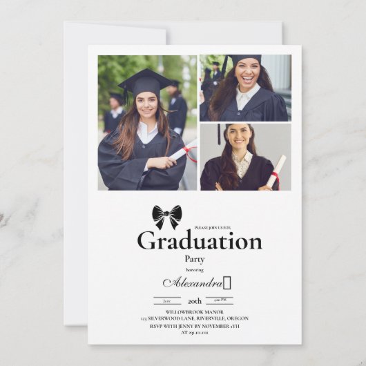 Invitation 4 Photos Black Bow Graduation Party (Dos)