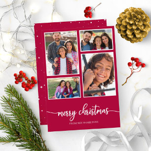 Invitation 4 Photos Collage Monogram Joyeux Noël Vacances
