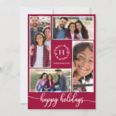 Invitation 4 Photos Collage Monogramme Joyeuses Fêtes Noël (Devant)