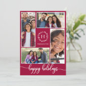 Invitation 4 Photos Collage Monogramme Joyeuses Fêtes Noël (Debout devant)