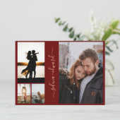 Invitation 4 Photos Grille Bourgogne et Mariage de script or (Debout devant)