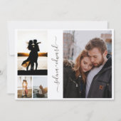 Invitation 4 Photos Grille Métallic Mariage Script Argent (Devant)