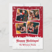 Invitation 4 Photos | Joli Noël rouge et blanc Arbres et neig (Devant)