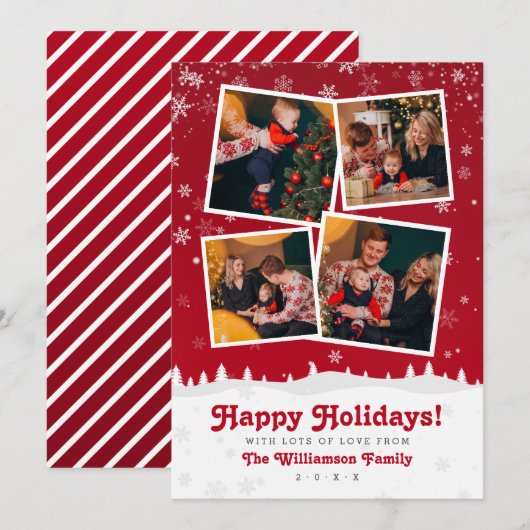 Invitation 4 Photos | Joli Noël rouge et blanc Arbres et neig (Devant / Derrière)