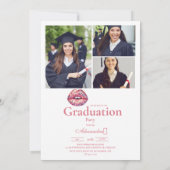 Invitation 4 Photos Pink Bow Disco Ball Graduation Party (Dos)