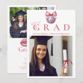 Invitation 4 Photos Pink Bow Disco Ball Graduation Party (Devant / Derrière)