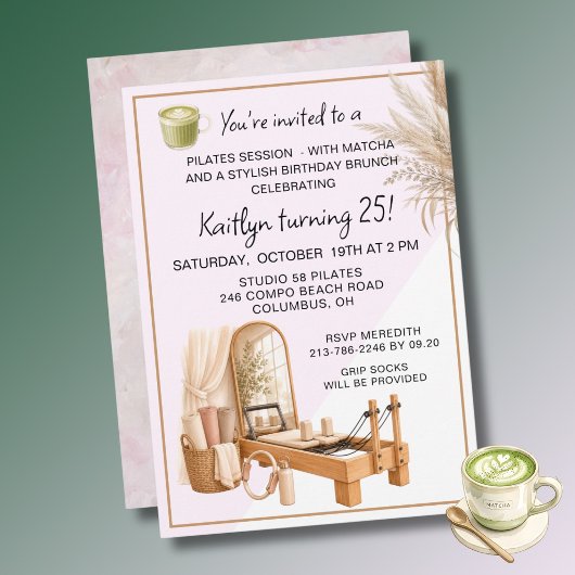 Invitation 4 Pilates & Matcha (tous âges) Événement d'anniver