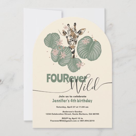 Invitation 4Anniversaire Jungle Safari Giraffe Animal Party (Devant)