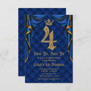 Invitation 4E 4 QUATRE Fête d'anniversaire Royal Blue Gold Cr