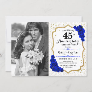 Invitation 4e anniversaire avec photo - Or blanc saphir