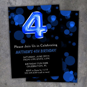 Invitation 4e anniversaire Ballons Enfants Blue Boy Party