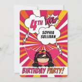 Invitation 4e anniversaire de la fête Superhero Pink Comic po (Devant)